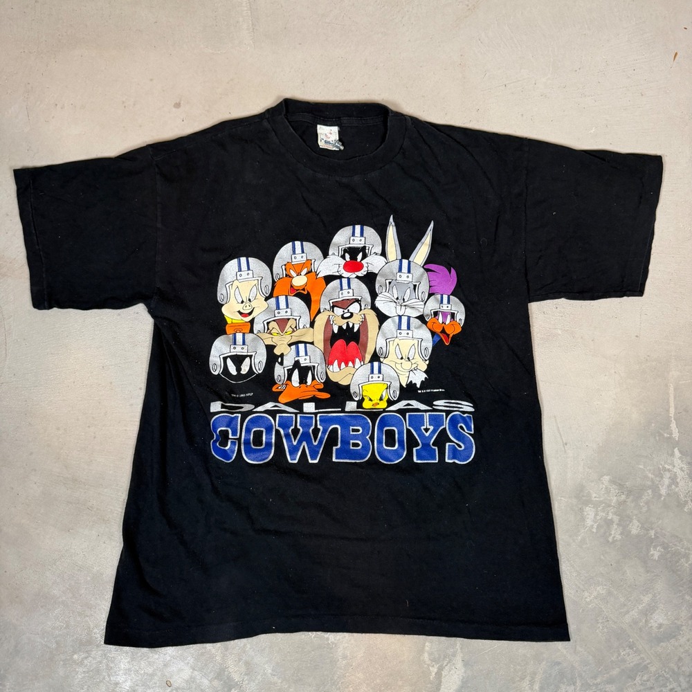 Vintage 1995 Dallas Cowboys Looney Tunes T-Shirt Tultex Black NFL XL